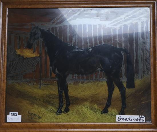 Tim B. Whitby Black horse in a stable 42 x 52cm
